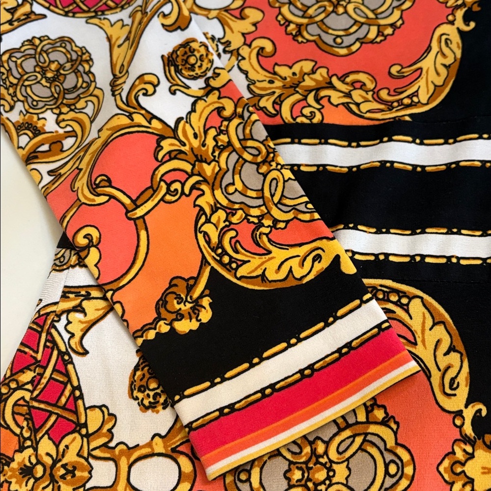 Cache Black, Orange & Gold Baroque-Print dress Medium - Picture 3 of 3